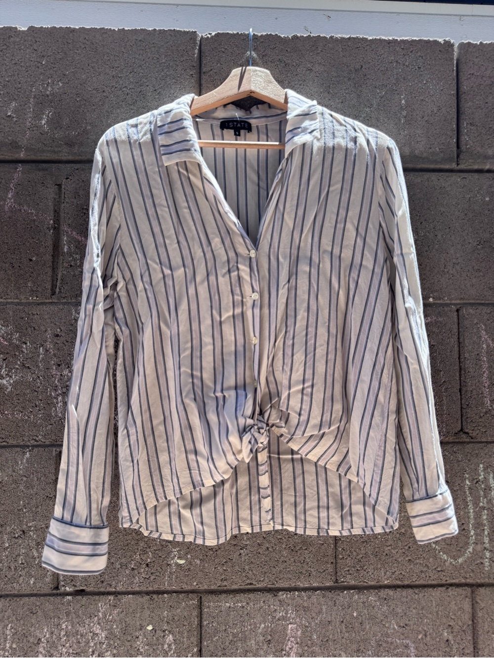 1. State Striped Button-Front Tie Hem Shirt - Blue and White